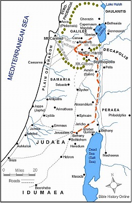 イエスがエルサレムへ行った道の地図